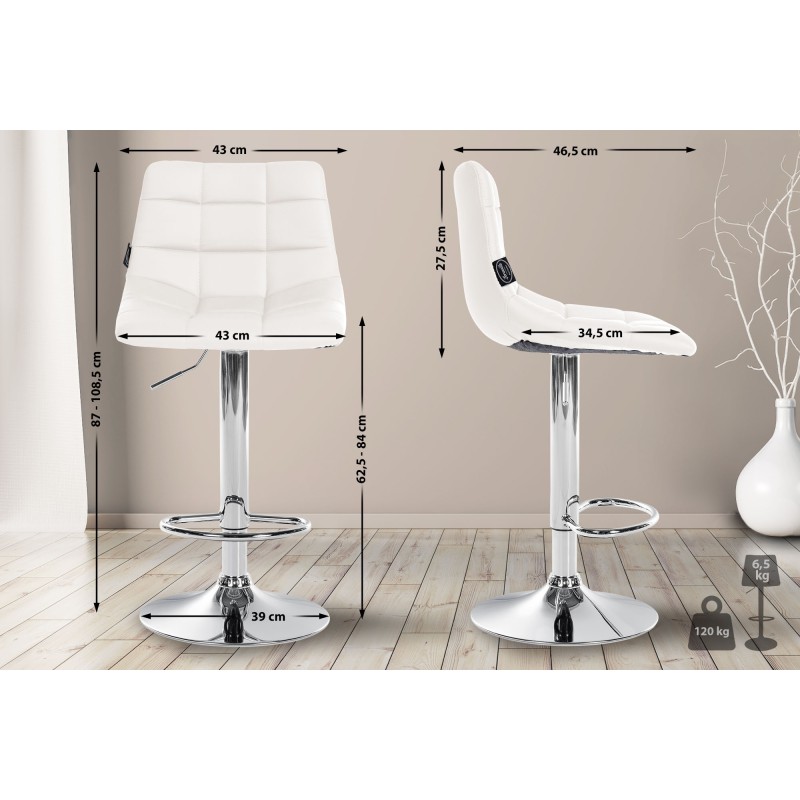 Taburete de bar Jerry en polipiel cromada blanca