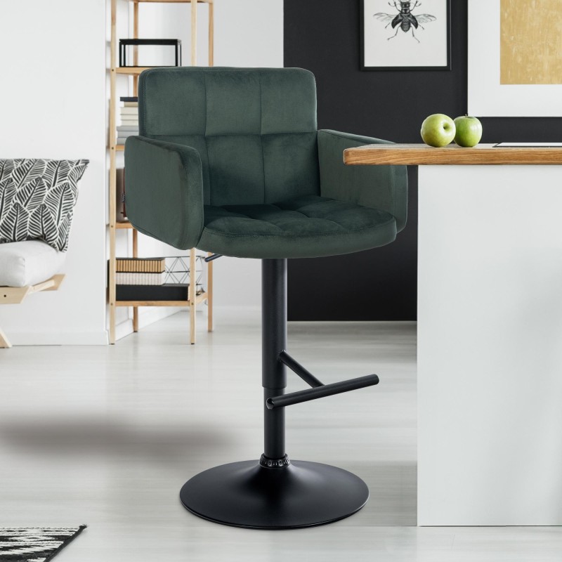 Taburete de bar Los Ángeles en terciopelo negro y verde oscuro