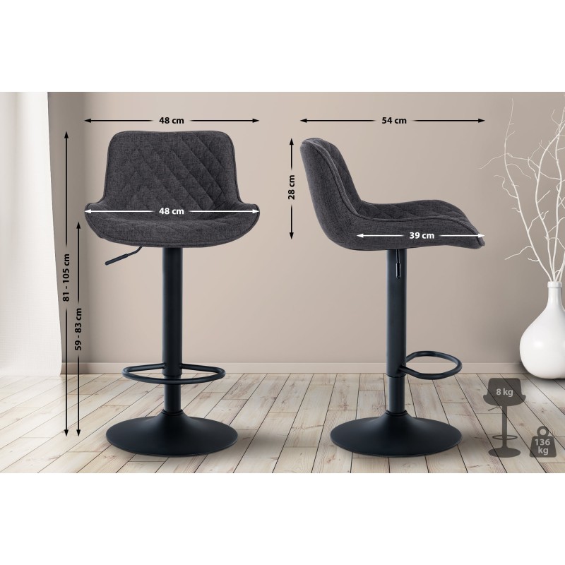 Juego de 2 taburetes de bar de tela negra Minosa