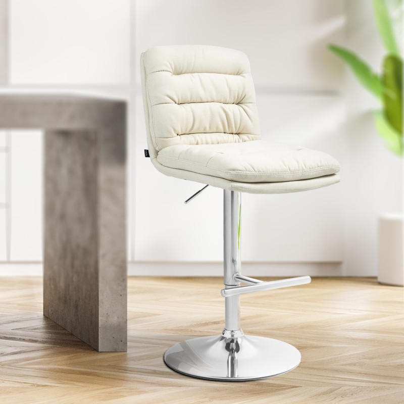 Taburete de bar de tela cromada color crema Damar