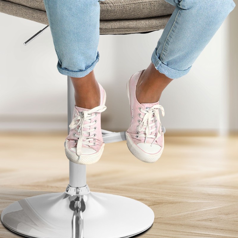 Taburete de bar Damar en tela cromada color topo