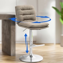 Taburete de bar Damar en tela cromada color topo