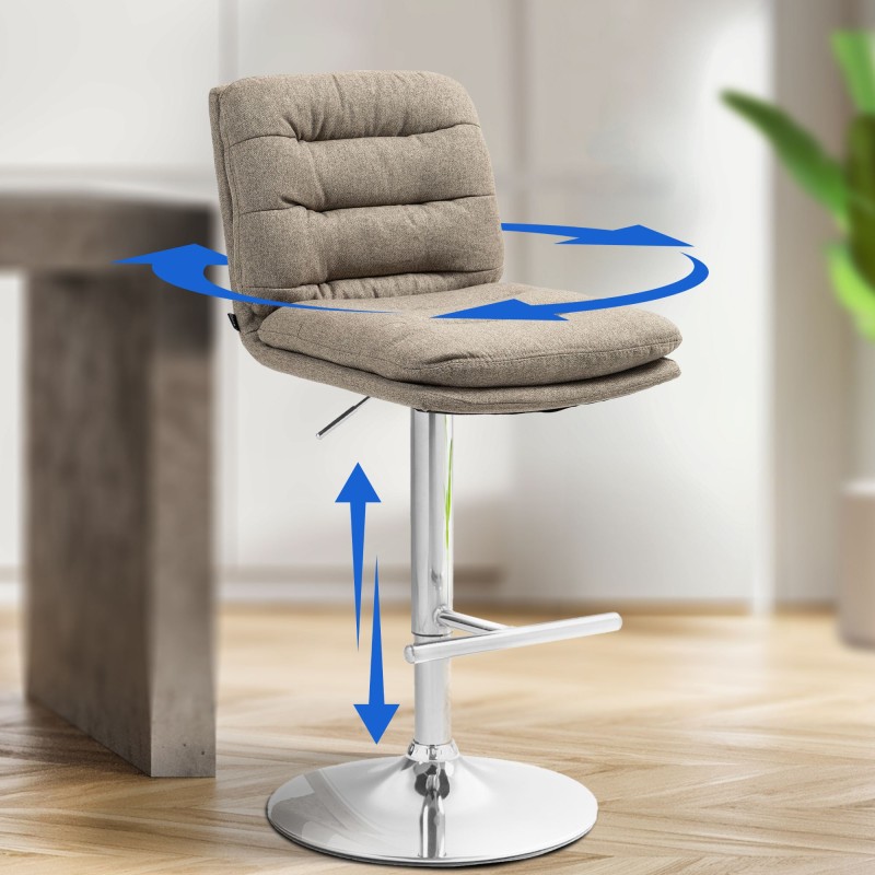 Taburete de bar Damar en tela cromada color topo