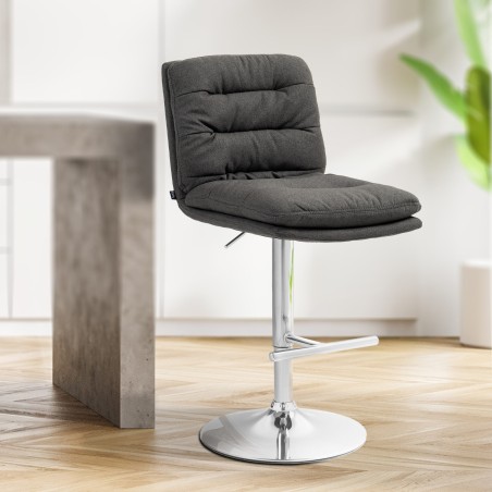 Taburete de bar Damar en tela cromada gris oscuro