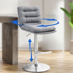 Taburete de bar Damar en tela gris cromo