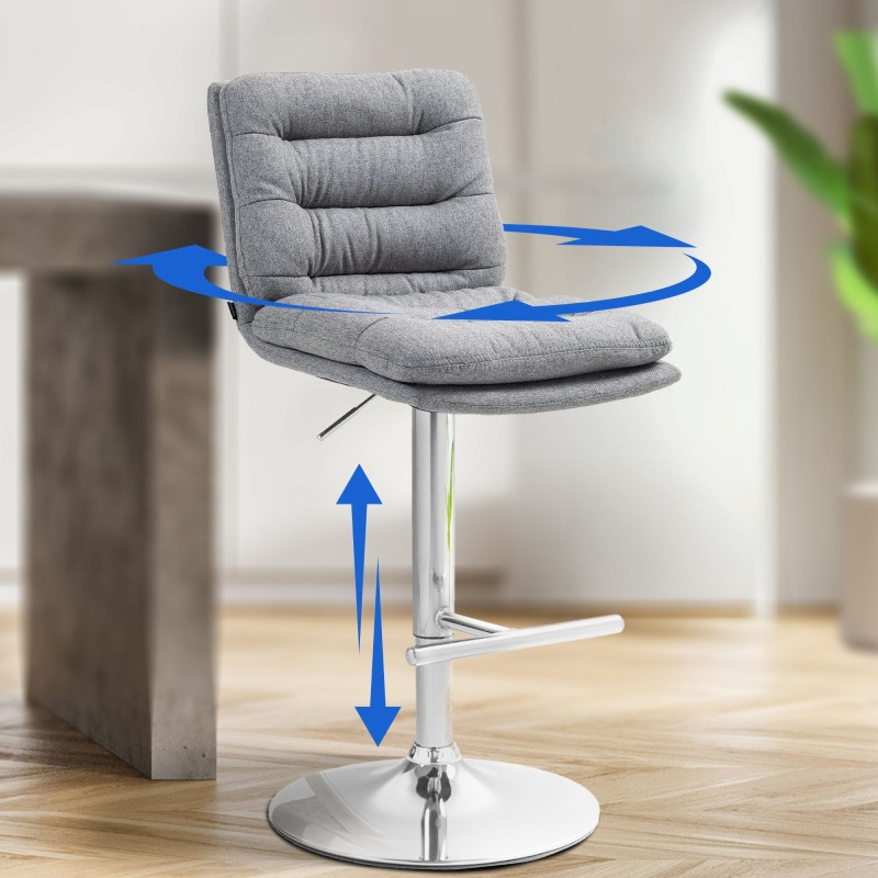 Taburete de bar Damar en tela gris cromo