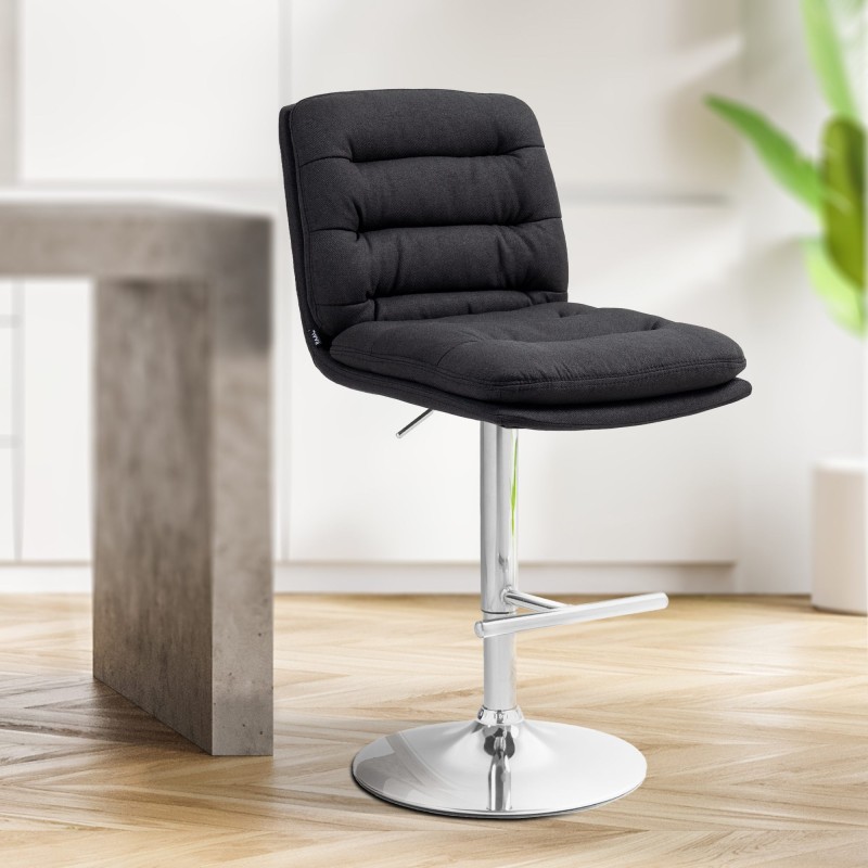 Taburete de bar Damar en tela cromada negra