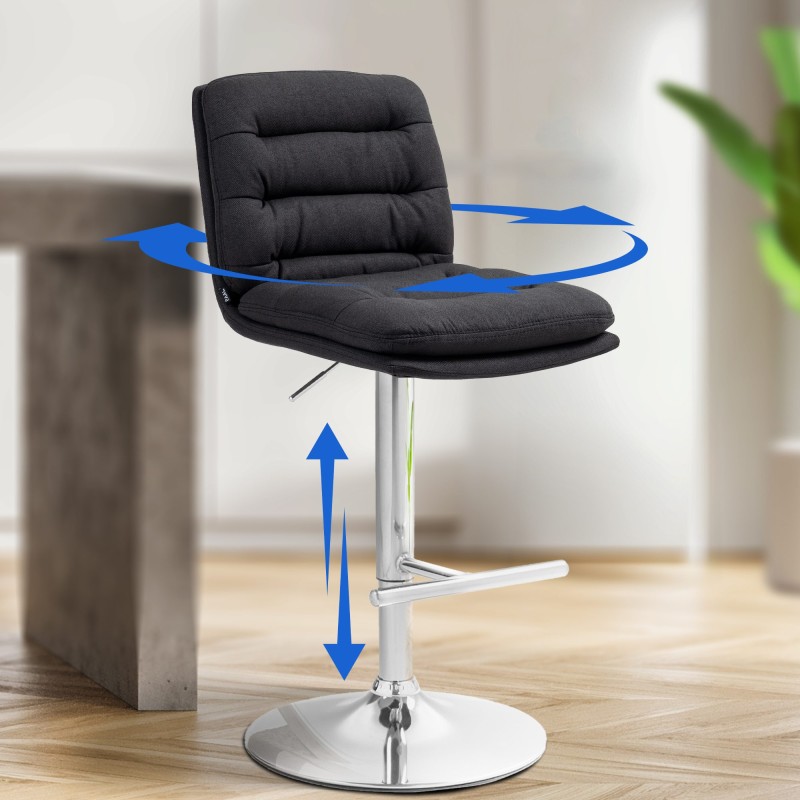 Taburete de bar Damar en tela cromada negra