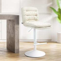 Taburete de bar de tela Damar color blanco crema
