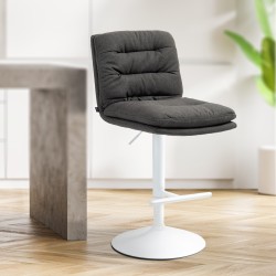 Taburete de bar de tela Damar en blanco y gris oscuro