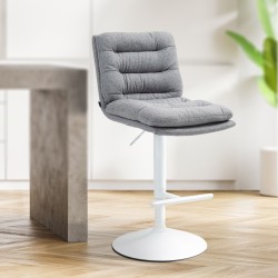 Taburete de bar Damar en tela blanca y gris