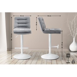 Taburete de bar Damar en tela blanca y gris
