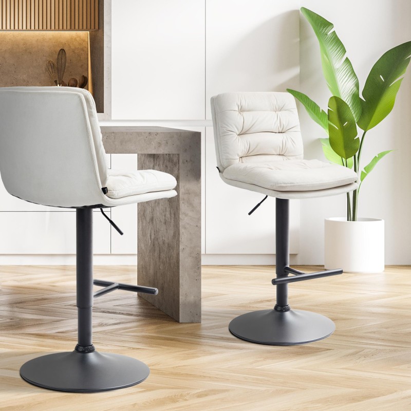 Taburete de bar Damar de terciopelo negro crema