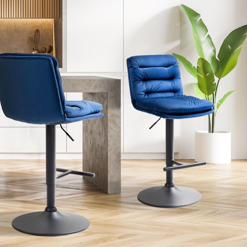 Taburete de bar Damar de terciopelo azul y negro