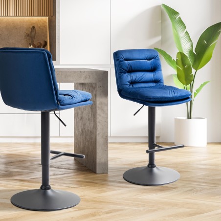 Taburete de bar Damar de terciopelo azul y negro