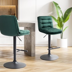 Taburete de bar Damar de terciopelo negro y verde