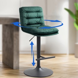 Taburete de bar Damar de terciopelo negro y verde