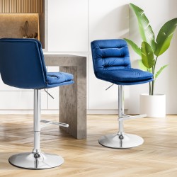 Taburete de bar de terciopelo cromado azul Damar