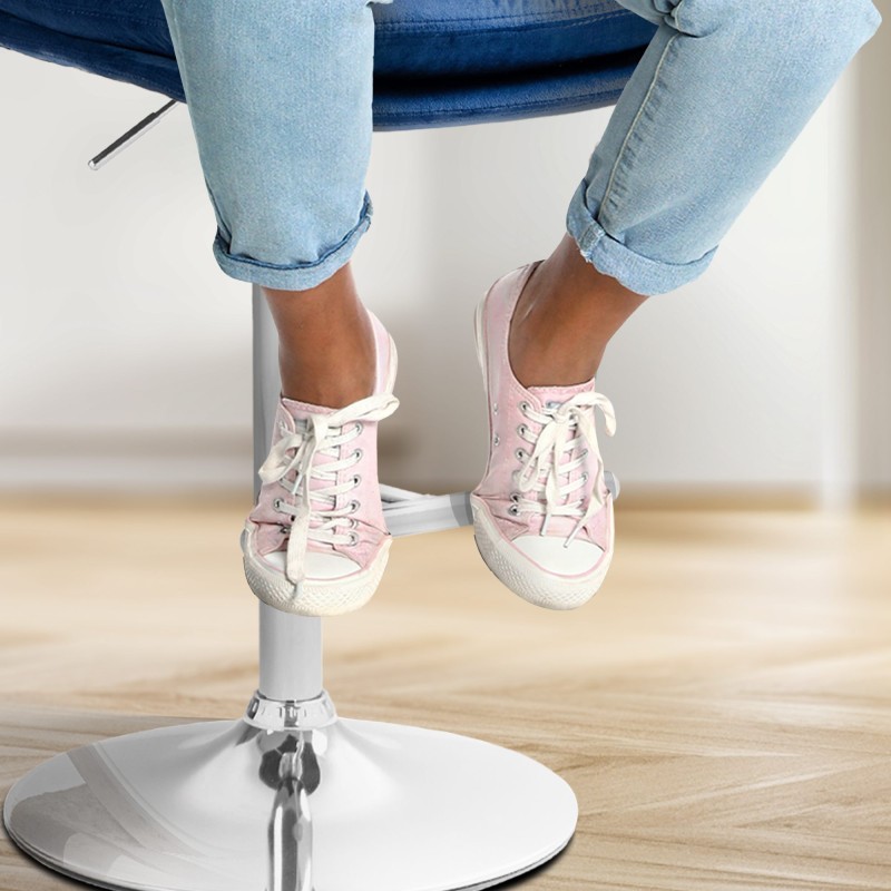 Taburete de bar de terciopelo cromado azul Damar