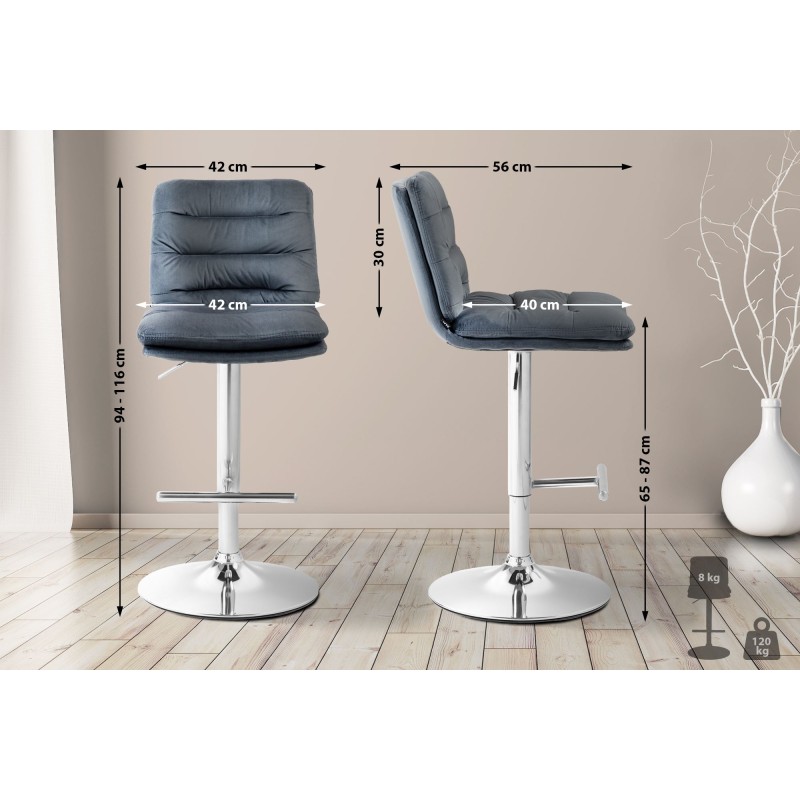 Taburete de bar Damar en terciopelo gris oscuro cromado