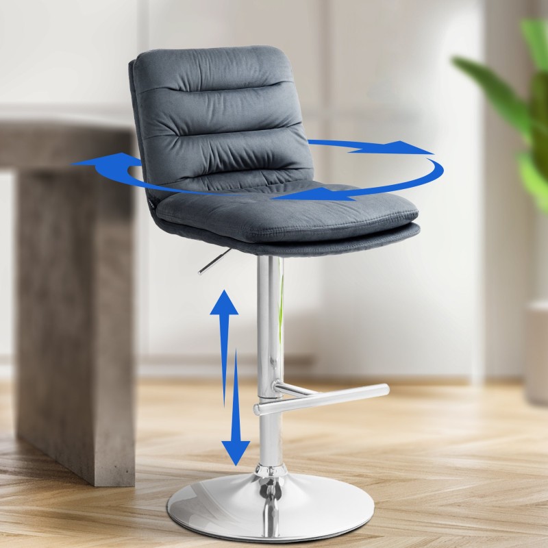 Taburete de bar Damar en terciopelo gris oscuro cromado