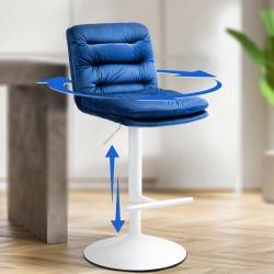 Taburete de bar Damar de terciopelo blanco y azul