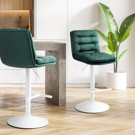 Taburete de bar Damar de terciopelo blanco y verde