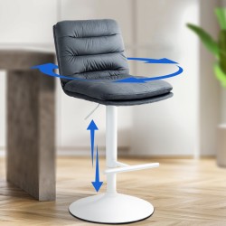 Taburete de bar Damar en terciopelo blanco y gris oscuro