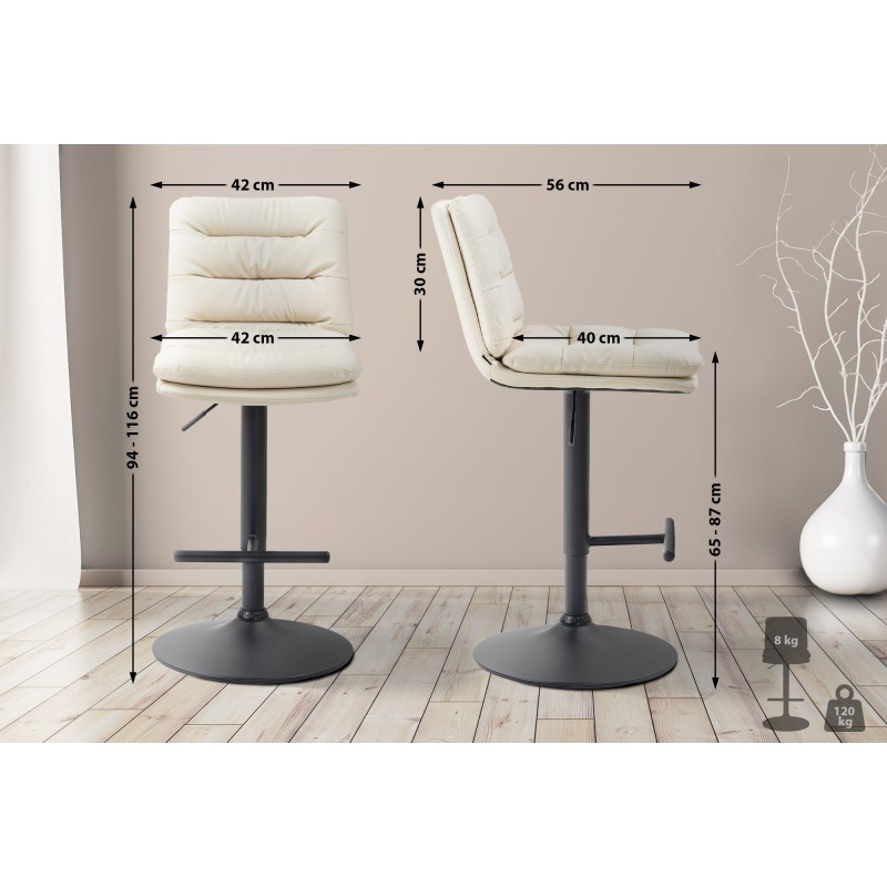 Taburete de bar Damar, piel sintética negra y crema