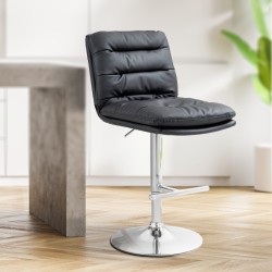 Taburete de bar Damar, piel sintética, cromo negro