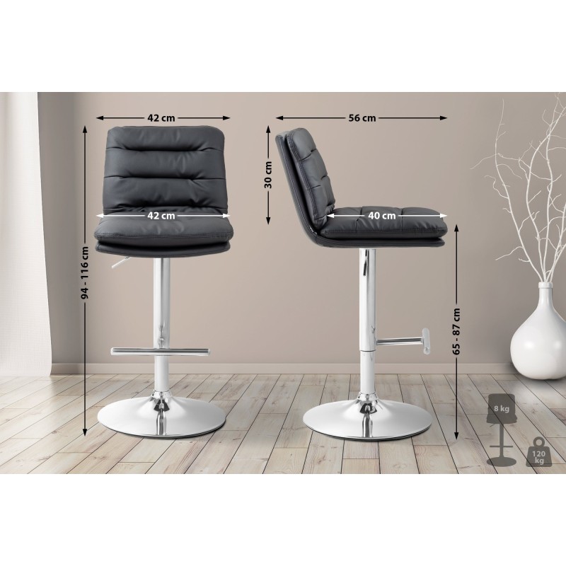 Taburete de bar Damar, piel sintética, cromo negro