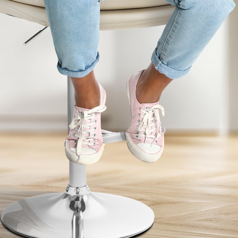 Taburete de bar Damar, piel sintética, cromo y crema