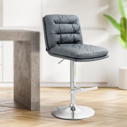 Taburete de bar Damar, piel sintética, gris cromo