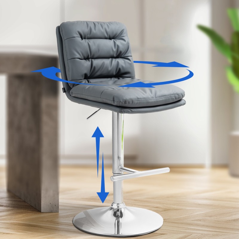 Taburete de bar Damar, piel sintética, gris cromo