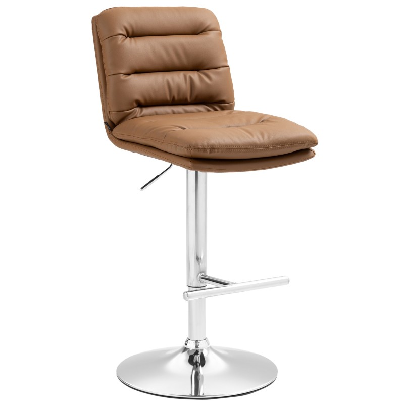 Taburete de bar Damar, piel sintética, cromado, marrón claro