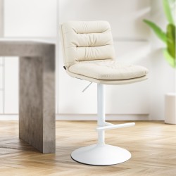 Taburete de bar Damar, piel sintética blanca y crema