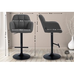 Taburete de bar Natoma en tela negra y gris oscuro