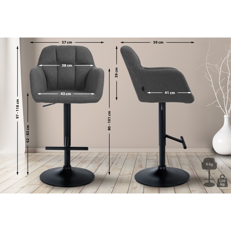 Taburete de bar Natoma en tela negra y gris oscuro