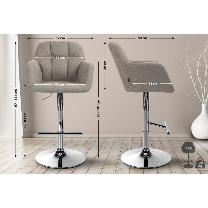 Taburete de bar Natoma en tela cromada color topo