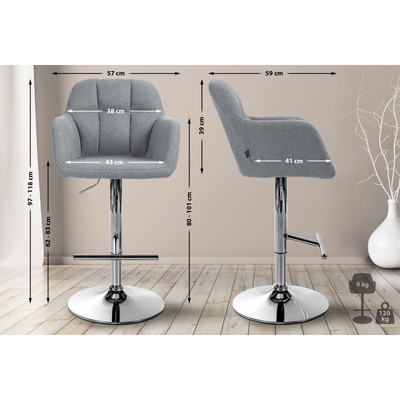 Taburete de bar Natoma en tela gris cromo