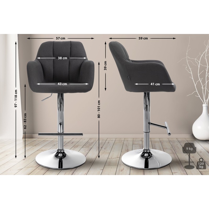 Taburete de bar Natoma en tela cromada negra