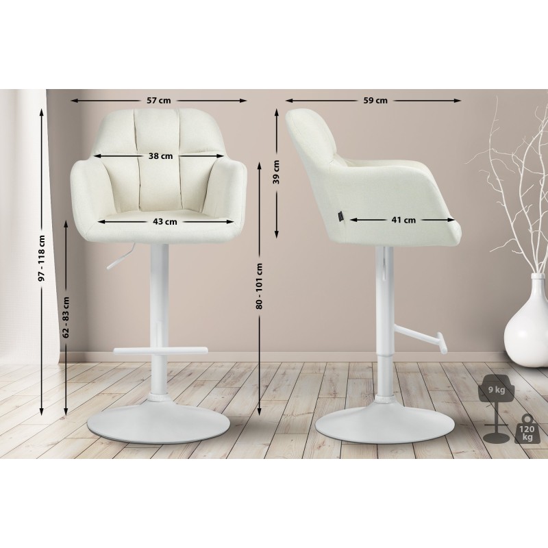 Taburete de bar Natoma en tela color blanco crema