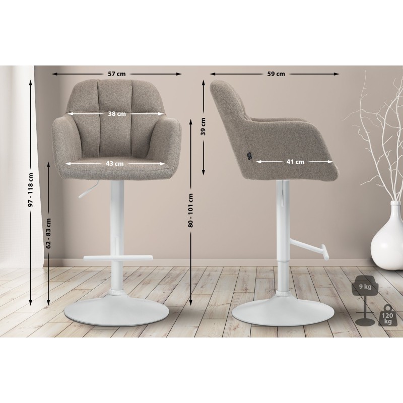 Taburete de bar Natoma en tela blanca topo