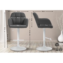 Taburete de bar Natoma en tela gris oscuro y blanca