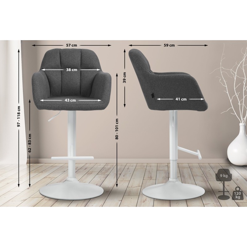 Taburete de bar Natoma en tela gris oscuro y blanca