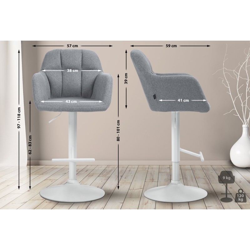 Taburete de bar Natoma en tela blanca y gris