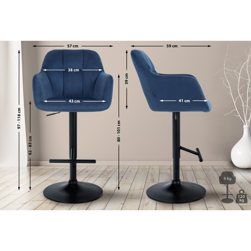 Taburete de bar Natoma de terciopelo negro y azul