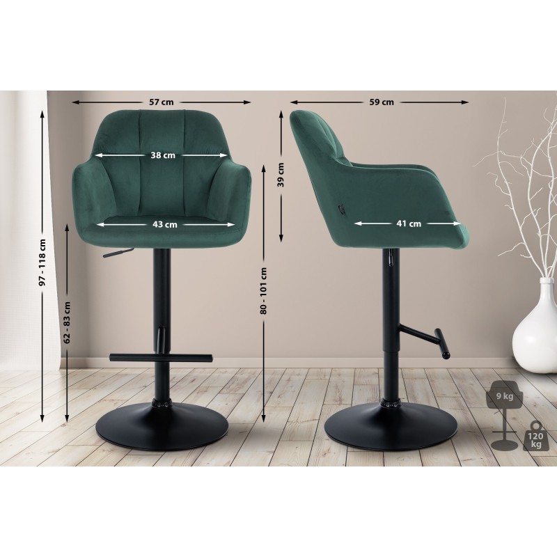 Taburete de bar Natoma en terciopelo negro y verde