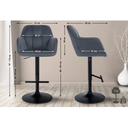 Taburete de bar Natoma en terciopelo negro y gris oscuro