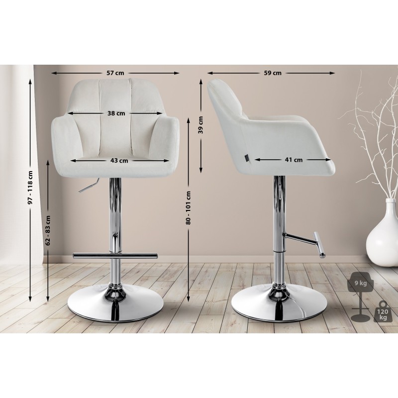 Taburete de bar Natoma de terciopelo cromado color crema